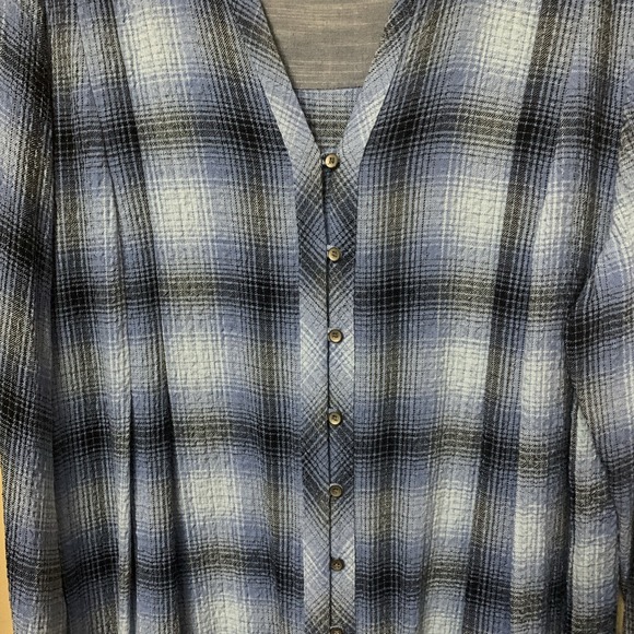 J Jill Dress Womens Large Blue Plaid Button Up Oversized Roll Tab Sleeves - Picture 5 of 7